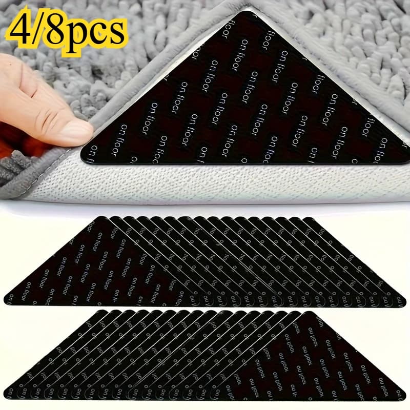 4/8Pcs Anti‑Slip Rug Grippers Washable Removable Carpet Tape for Hardwood Tile Marble Floors Holiday Decor
