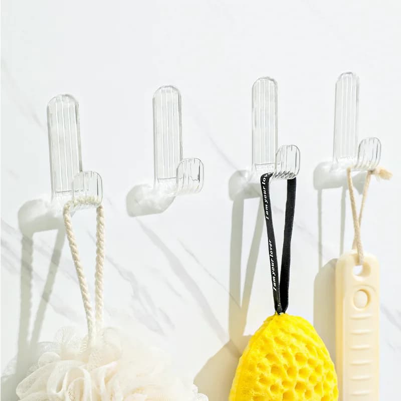 3503 Transparent Acrylic Adhesive Hooks No Drill Wall Hanger Self‑Adhesive Hook Clothes Bathroom Bedroom Door Storage Organizer