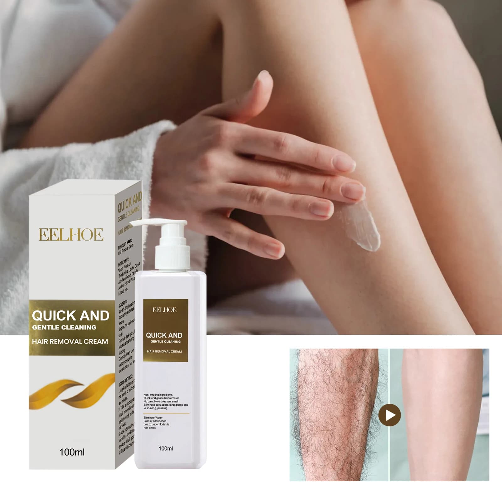 EELHOE Crema per la depilazione Ascelle Braccio Tutto il corpo Depilazione delicata e veloce Pelle liscia Idratante per la pelle del corpo
