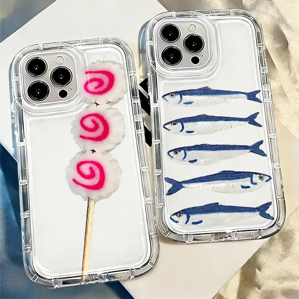 Japanese Food Phone Case for iPhone 18 17 17e 16e 16 15 14 13 12 11 Pro Max 7 8 Plus XSMax Airbag Anti Fall Clear Cover