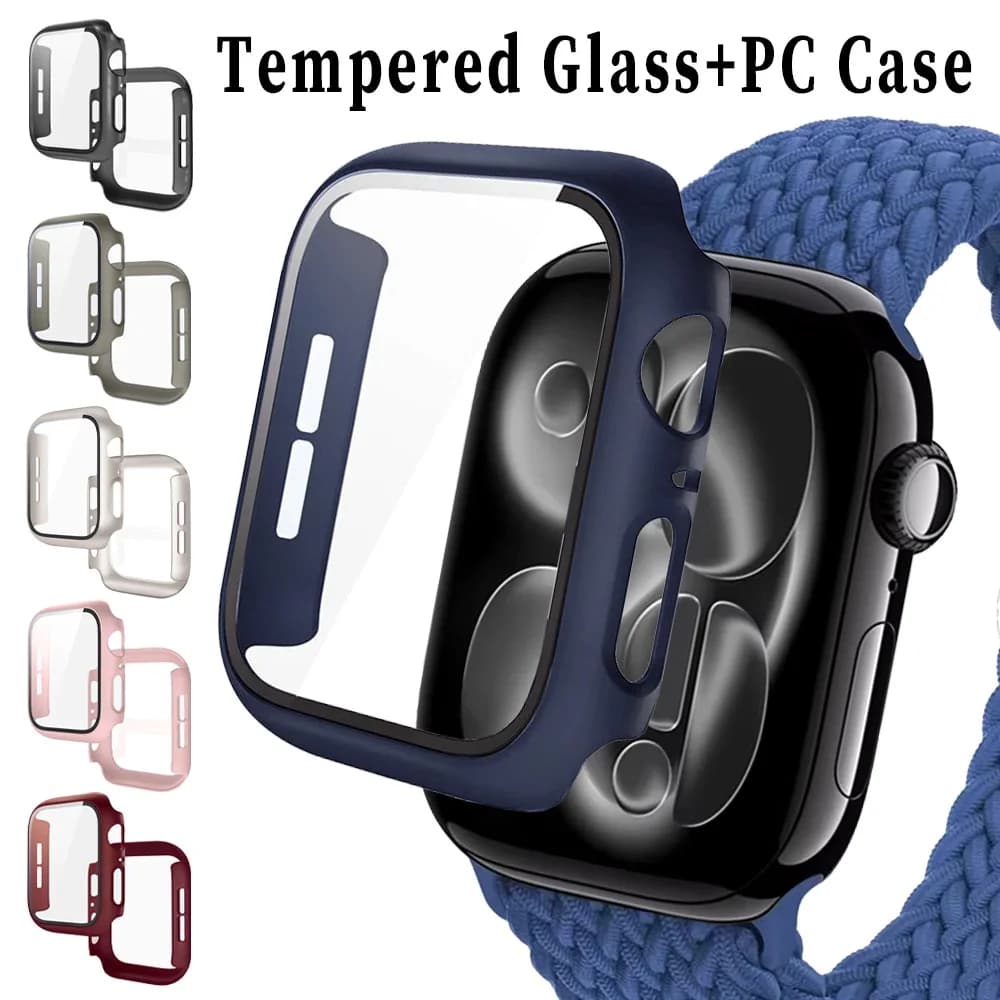 Protezione dello schermo in vetro temperato + custodia in PC per Apple Watch Ultra 3 2 1 11 10 9 8 7 6 SE Cover rigida integrata 49mm 46/42mm 45/41mm