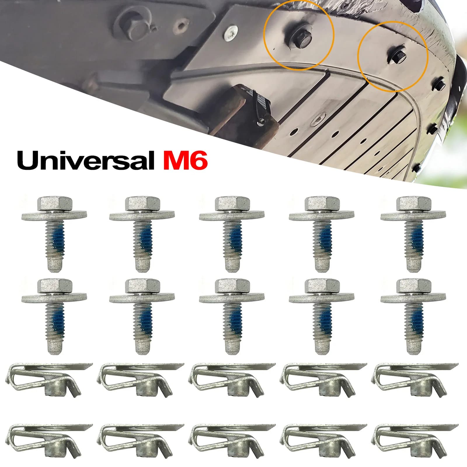10 set universale sotto il motore sotto la vassoio coperchio inferiore clip corpo M6 10 bulloni e 10 dado a U fermo vite paraspruzzi protezione