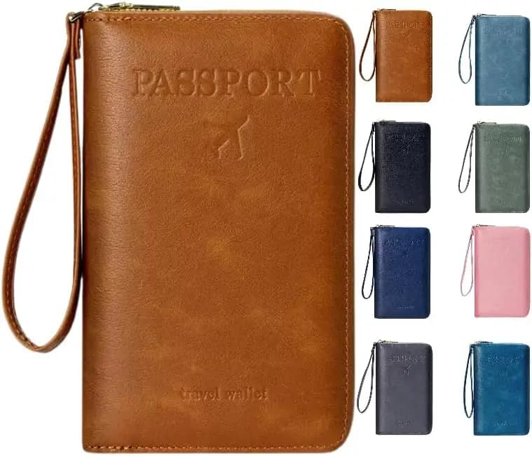 Portafoglio da Viaggio Multifunzionale RFID per Uomo e Donna, Custodia Sottile in Pelle con Cerniera Antifurto per Passaporto