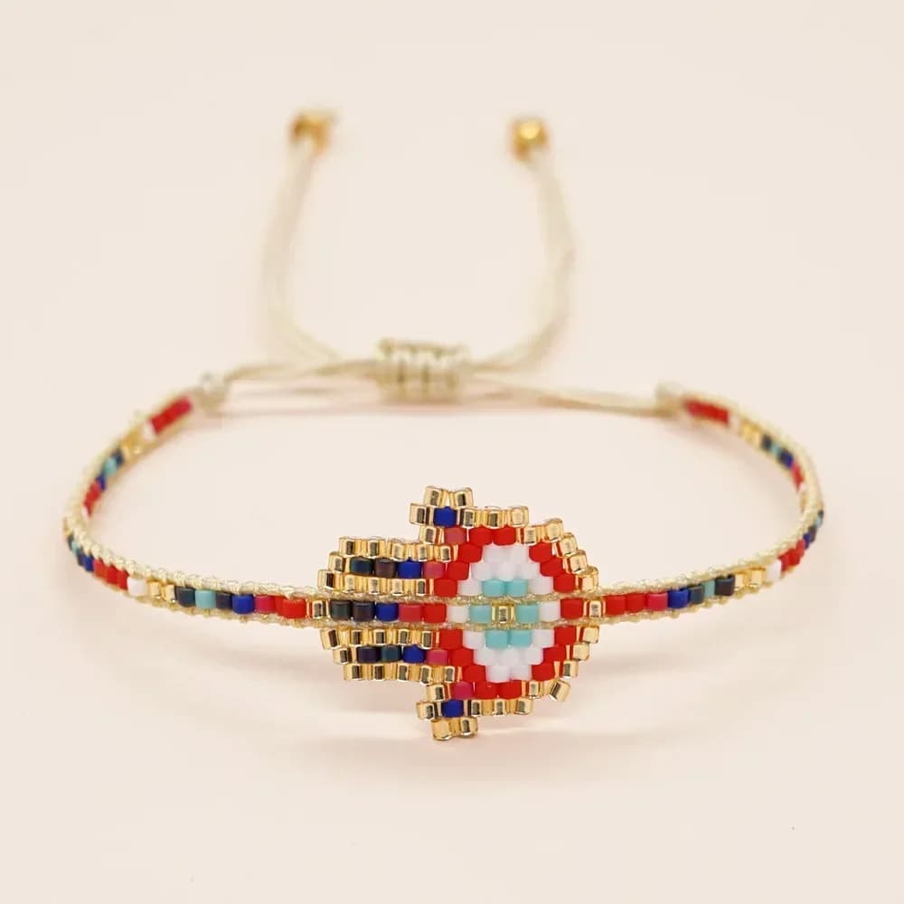 ZGMXR Bracciale con perline di riso Fashion Arrow Design arcobaleno intrecciato a mano Semplicità Geometria Palmo Bracciale con perline regolabile Boemia
