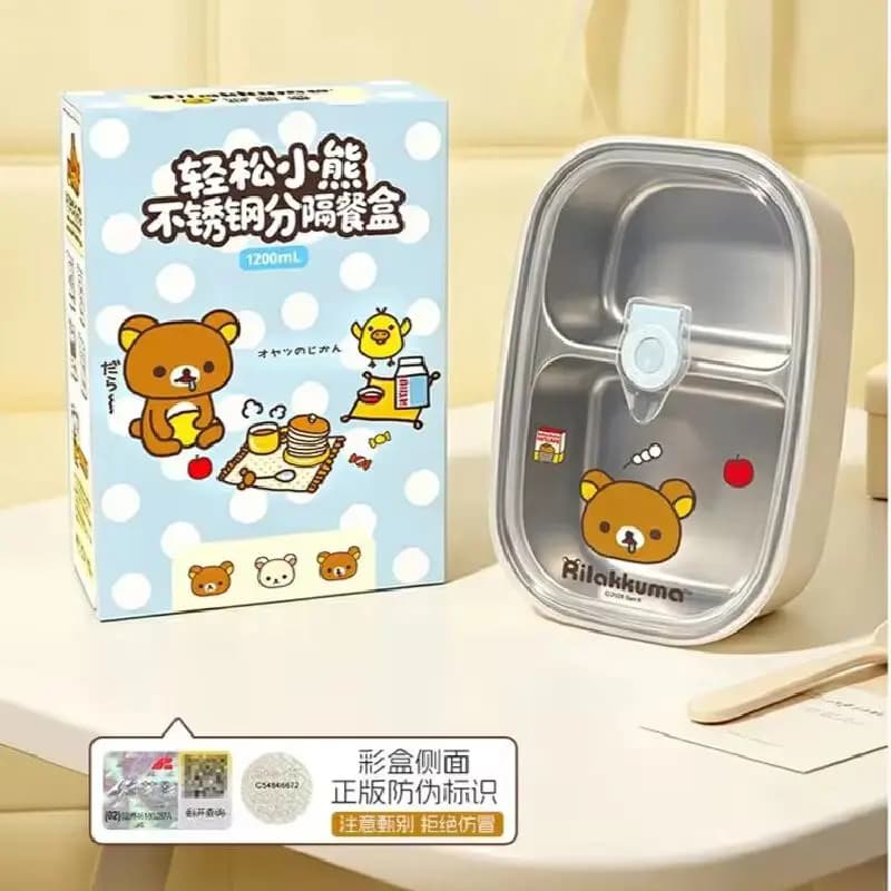 New 1200ML Rilakkuma Stainless Steel Bento Box Divided Leakproof Lunch Container Portable For Picnic Office Outdoor Meal Prep