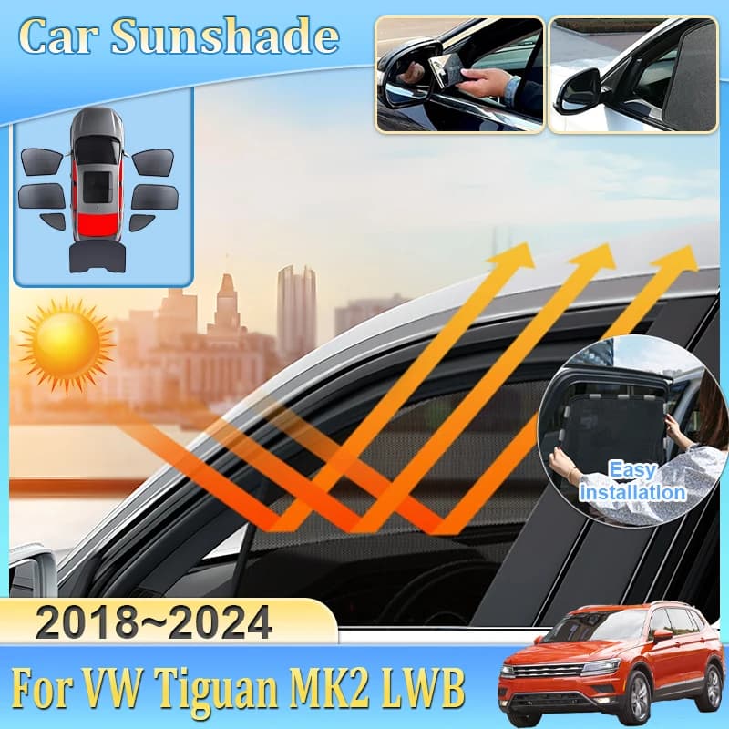 Parasole per Finestrini Auto per Volkswagen VW Tiguan MK2 LWB 5 Posti 2018-2024, Tenda a Rete Anti-UV per Parabrezza, Accessori Auto