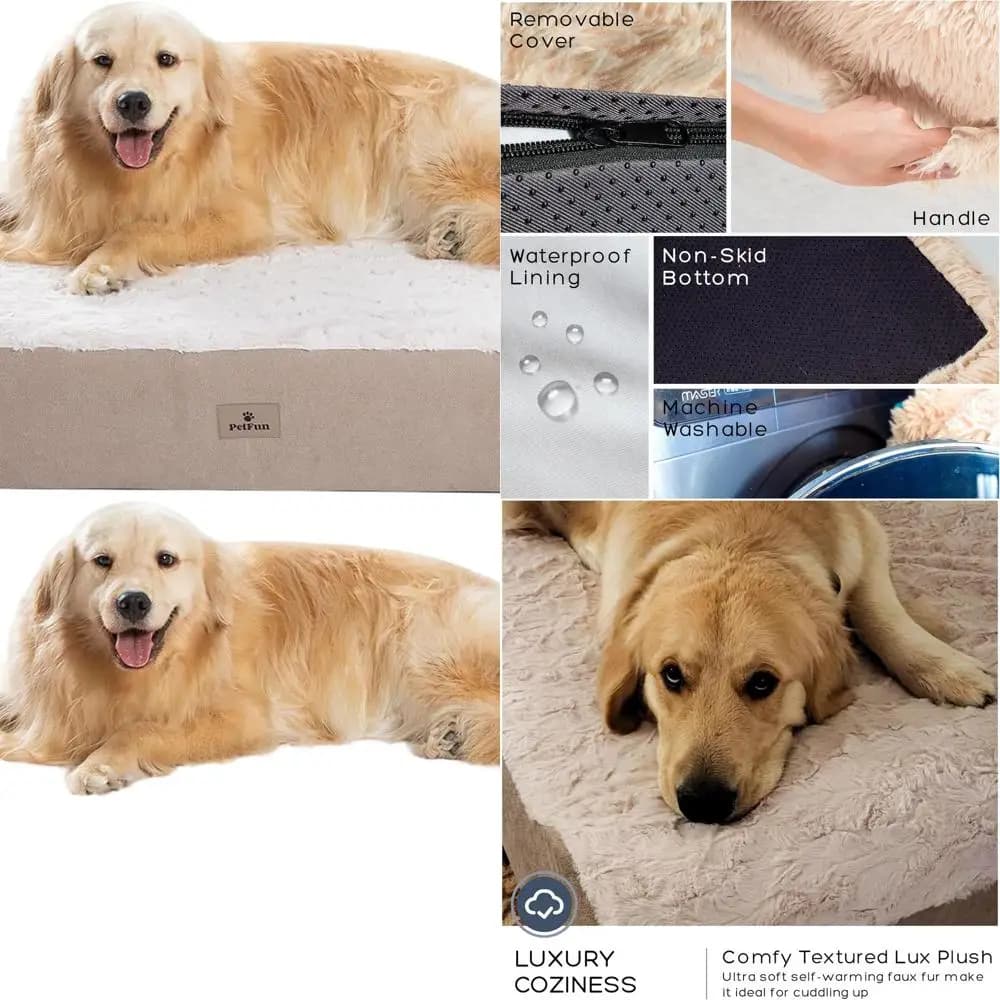 Letto per cani grande ortopedico in memory foam - 7 spessore, copertura rimovibile, 50x34x10, peluche bianco sporco