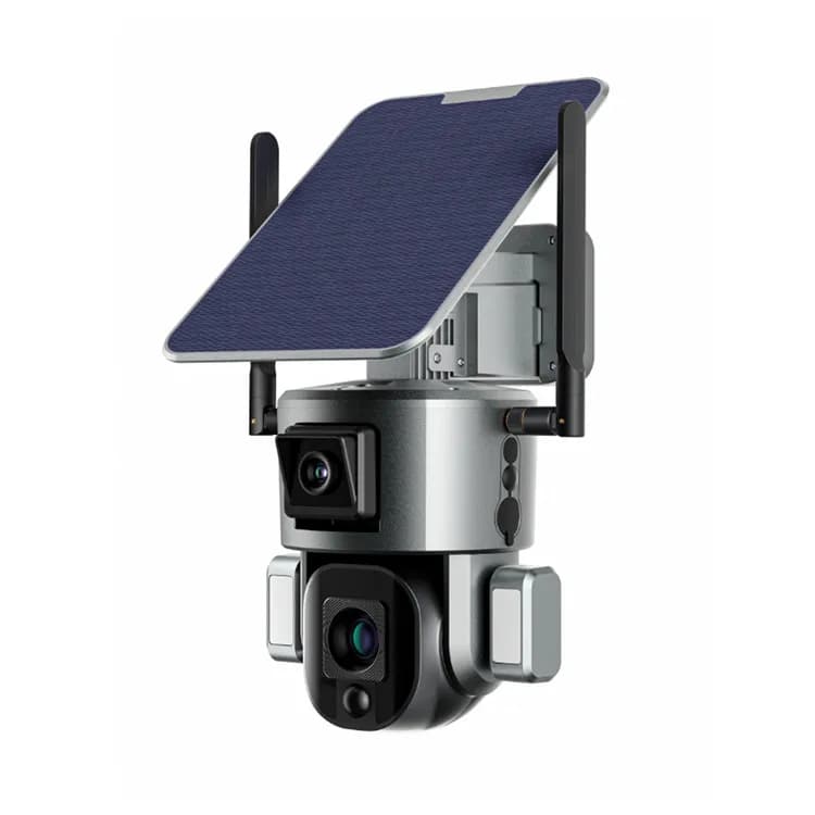 Sicurezza esterna 4G Sim Card Fix Lens Cctv 4K Telecamera IP a cupola con doppio obiettivo Ptz ad energia solare