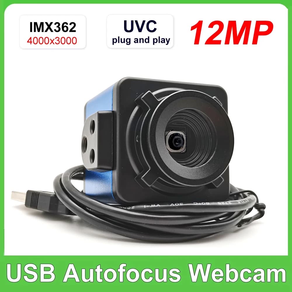 Webcam USB HD 12MP CCD Sensore IMX362 Messa a fuoco automatica Mini fotocamera Nessuna lente di distorsione Video USB WebCam Supporto UVC OTG Plug and Play