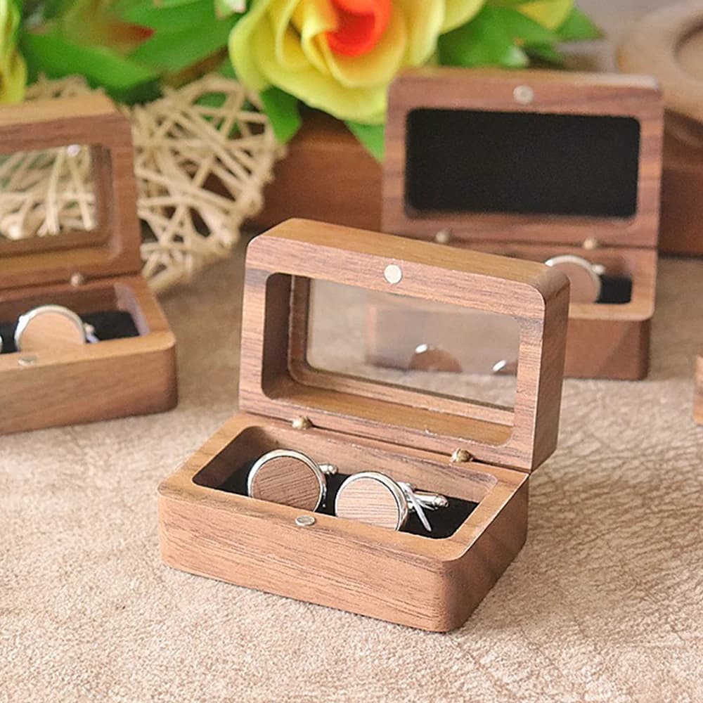 Man Retro Cufflink Wooden Box Suit Magnetic Attraction Dustproof Accessories Storage Box Banquet Button Pin Packaging Gift Box