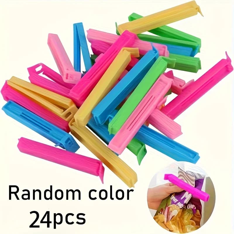 24 Colors Random Plastic Food Bag Clips, Reusable Sealing Clips, Moisture-Proof And Dust-Proof Preserving Kitchen Storage Boxes And Organization Additions