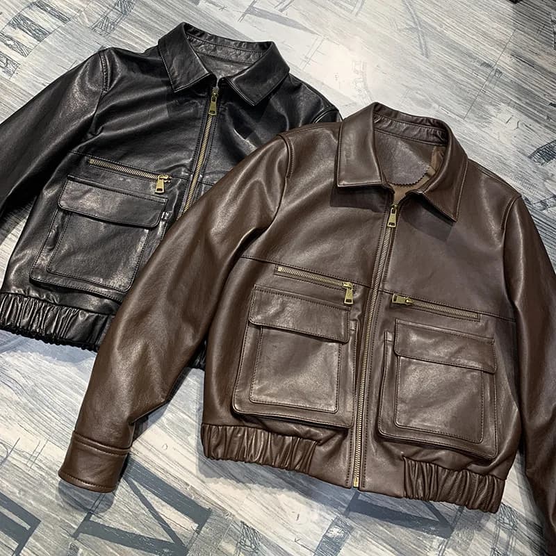 Autunno inverno Retro marrone donna vera pelle Cool giacche 2024 nuovo elastico a vita alta femminile corto Casual giacca in pelle di agnello cappotti