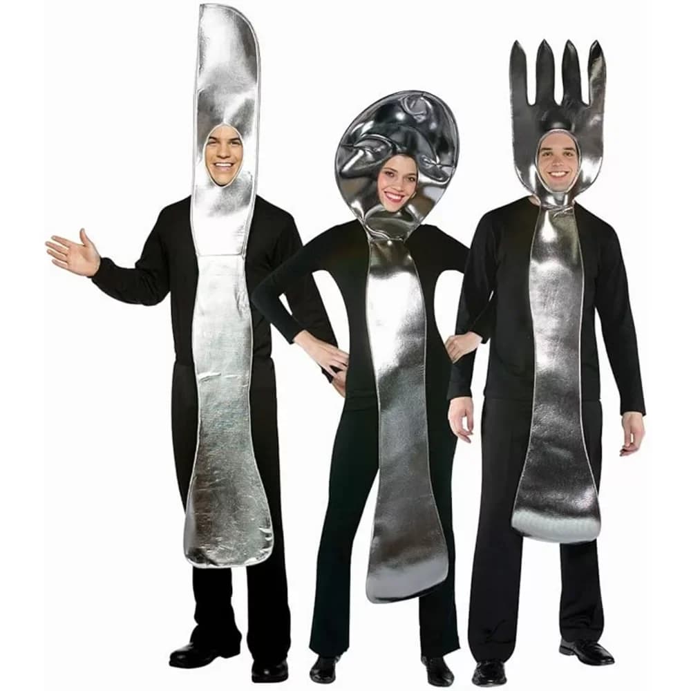 Spoon costume and soup fork for adults, funny couples, mascots, Halloween party costume, kitchen tool, food theme cosplay