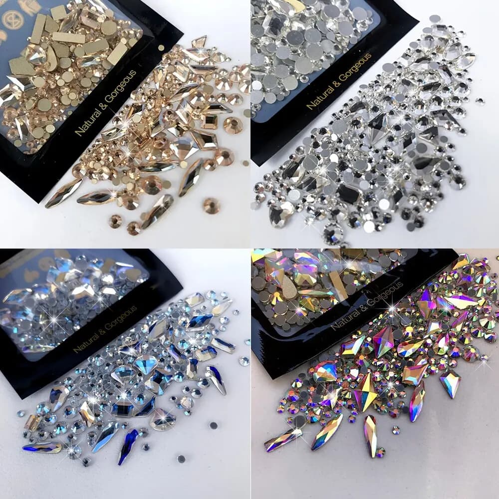 150 pezzi di strass di vetro rotondi con retro piatto più 20 pezzi di gioielli a forma strana design fai da te creazione di perline decorazioni di bellezza per nail art
