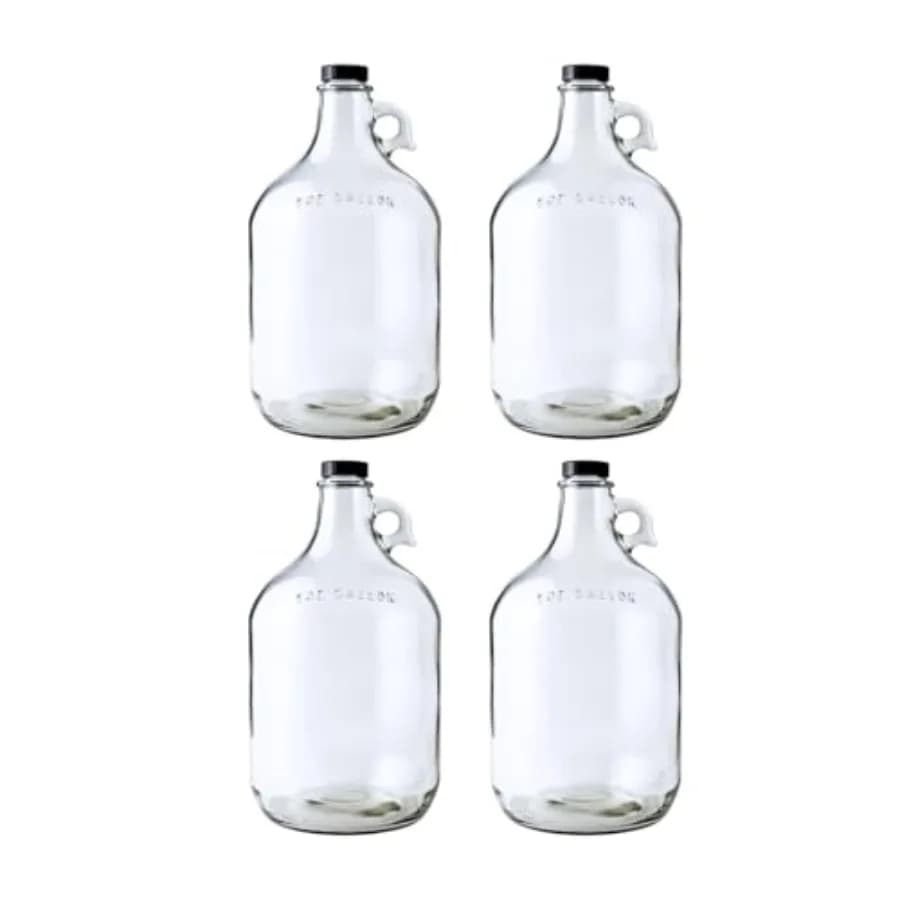 Set di 4 Contenitori in Vetro da 1 Gallone (128 oz) con Tappi Polyseal, Dispenser Multiuso da 1 Gallone e Dispenser per Detersivo, Barattolo in Vetro per Lavanderia
