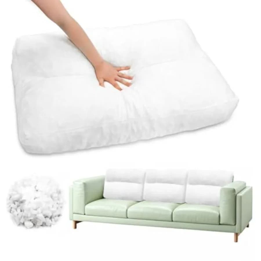 Set di 3 Cuscini Sostitutivi in Schiuma Tritata per Divano, Morbidi Cuscini in Memory Foam con Design Trapuntato 28x18x5 Pollici, Supporto Lombare