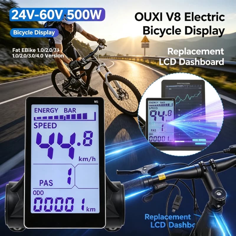 24V‑60V 500W LCD Display Dashboard OUXI V8 Replacement Part For Fat EBike Electric Scooter 1.0‑4.0 Version