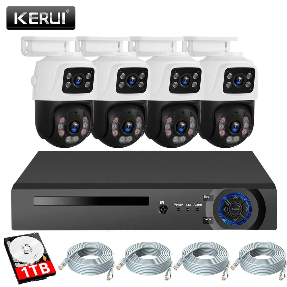 Sistema di Sorveglianza KERUI 6MP-POE con Telecamera PTZ a Doppia Lente e Audio Bidirezionale