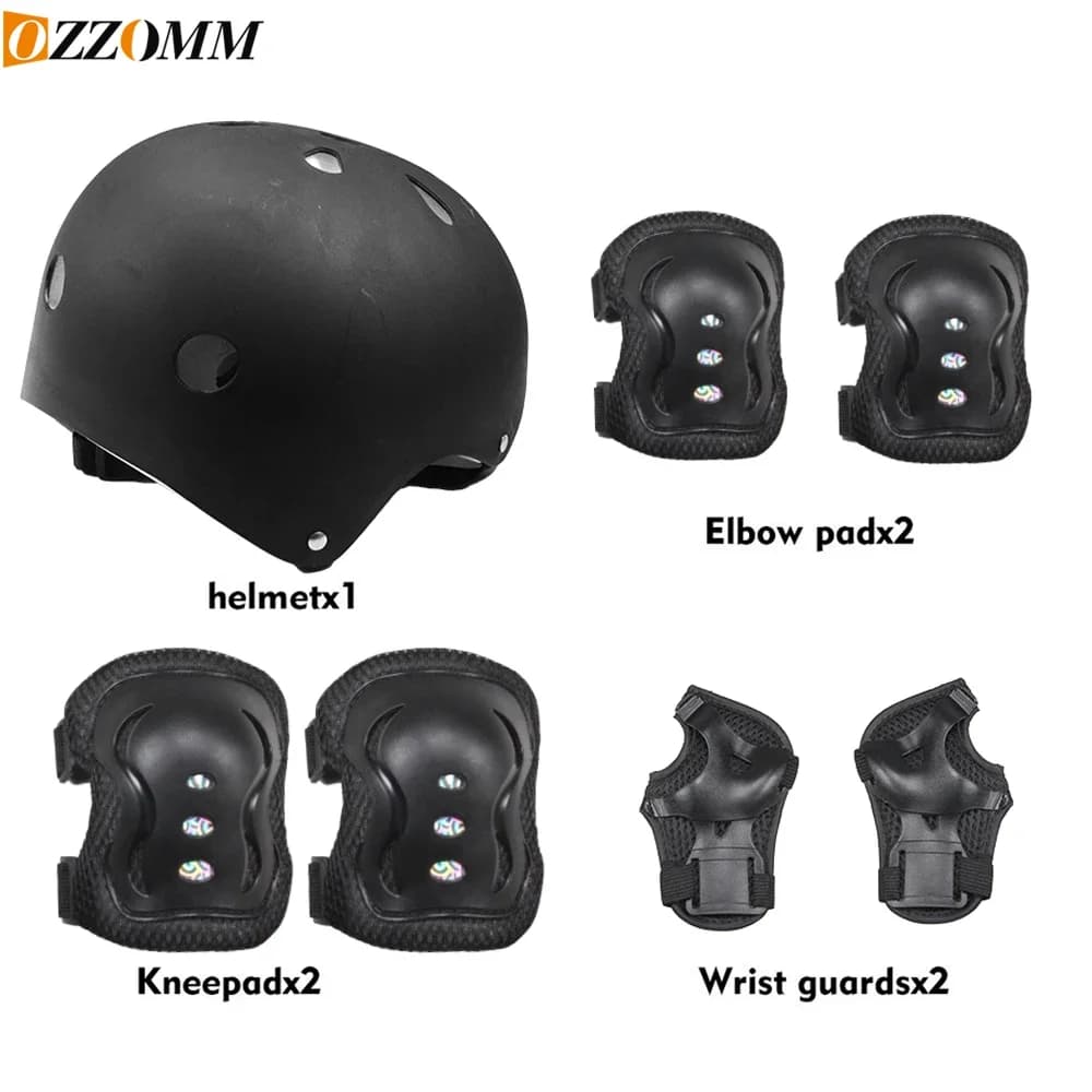 Set di Protezioni Regolabili 7 Pezzi per Bambini: Casco, Ginocchiere, Gomitiere e Protezioni Polso per Skateboard e Pattinaggio in Linea