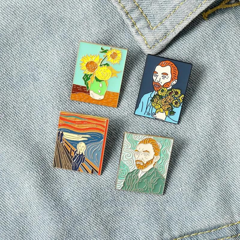 Oil Painting Enamel Pins Custom The Scream Sunflower Van Gogh Brooches Bag Clothes Lapel Pin Badge Art Jewelry Gift for Friends