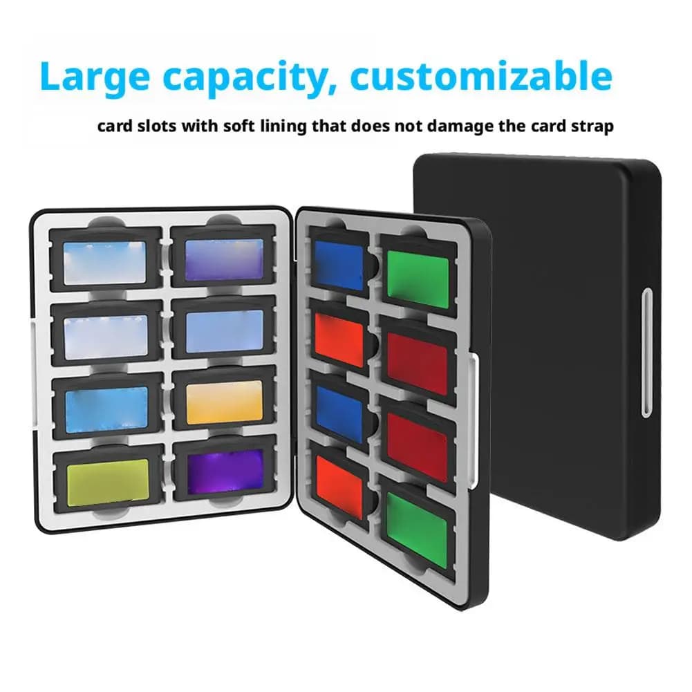 Scatola porta schede di gioco 16-in-1 per GBA, con adesivi decorativi fai-da-te, organizer magnetico per schede di gioco con slot in silicone