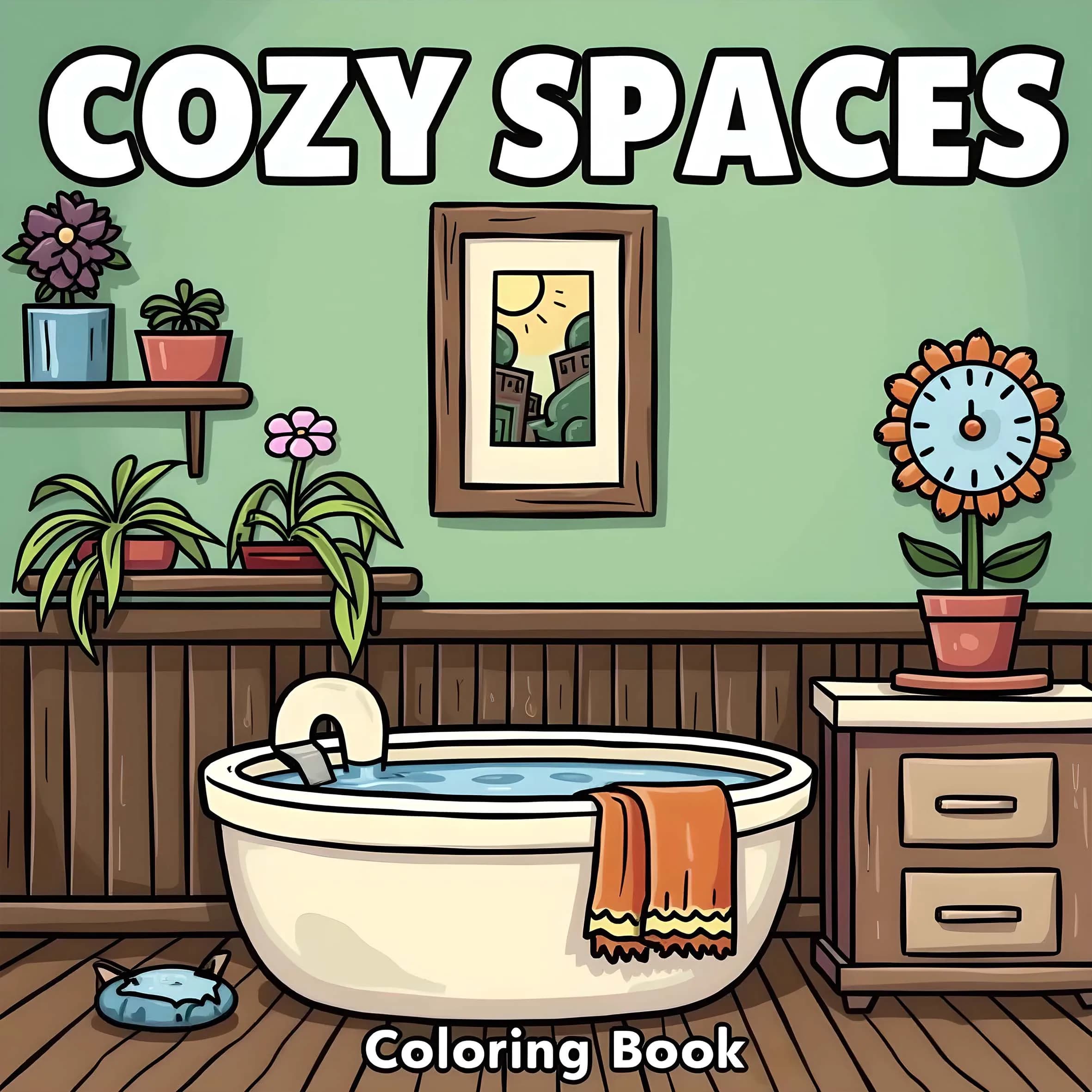Bview Art Cozy Spaces: Stress-Relief Coloring Book for Adults with Bold & Easy Patterns, Cute Drawings - Perfect Gift Idea