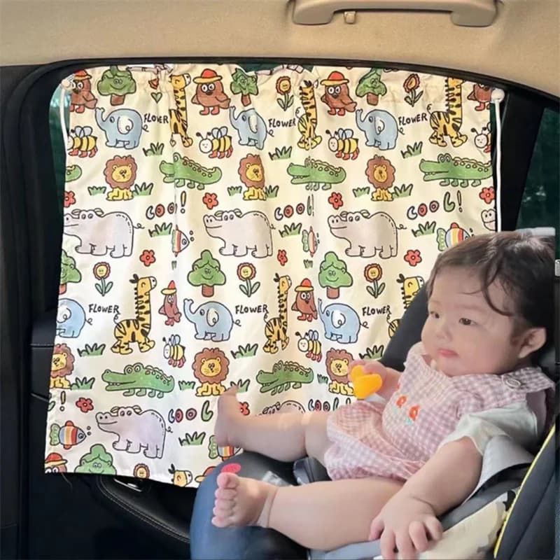 Universal Cartoon Car Window Sunshade with Suction Cup UV Protection Side Sun Curtain for Kids Baby Safety