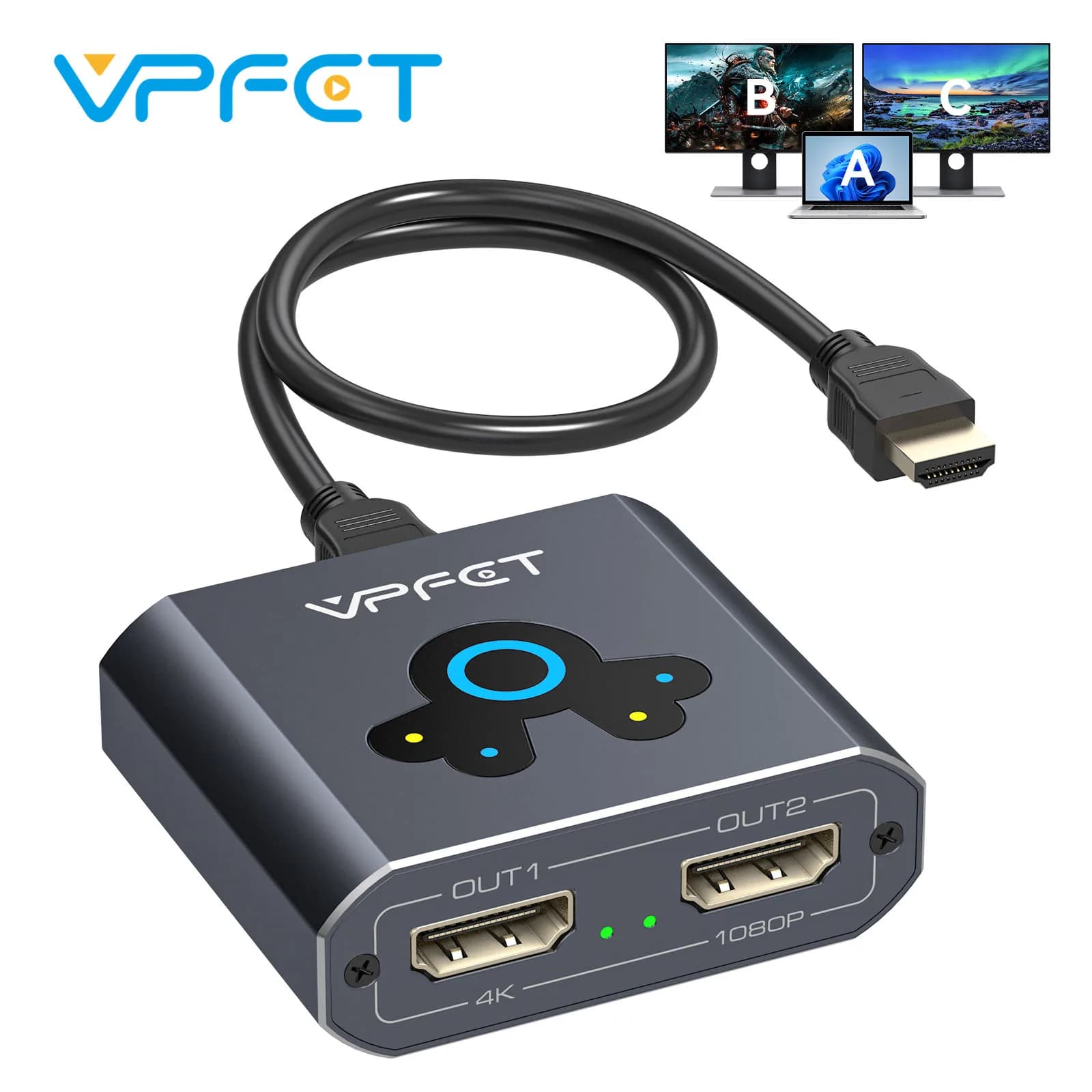 Splitter da HDMI a doppio HDMI Adattatore display 1x2 4K@60Hz 1080P Doppio monitor esteso e a specchio per PC portatile Windows MacOS VPFET