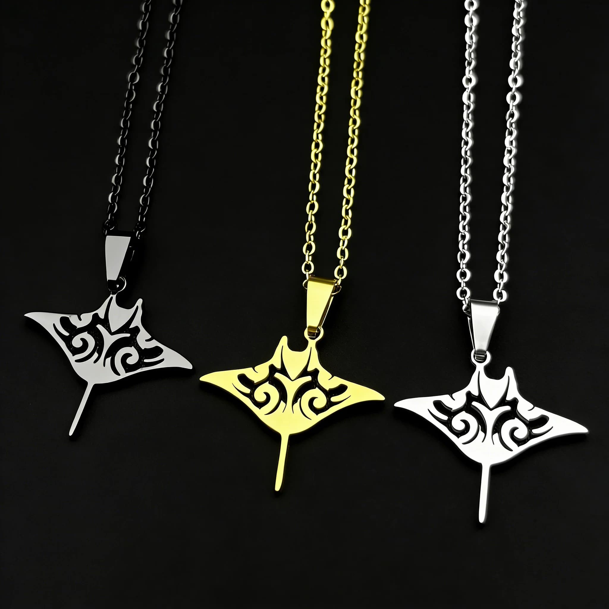 Lovely Devil Ray Fish Chain For Women Men Stainless Steel Silver Color Sea Marine Life Cute Animal Necklace Jewelry Gifts