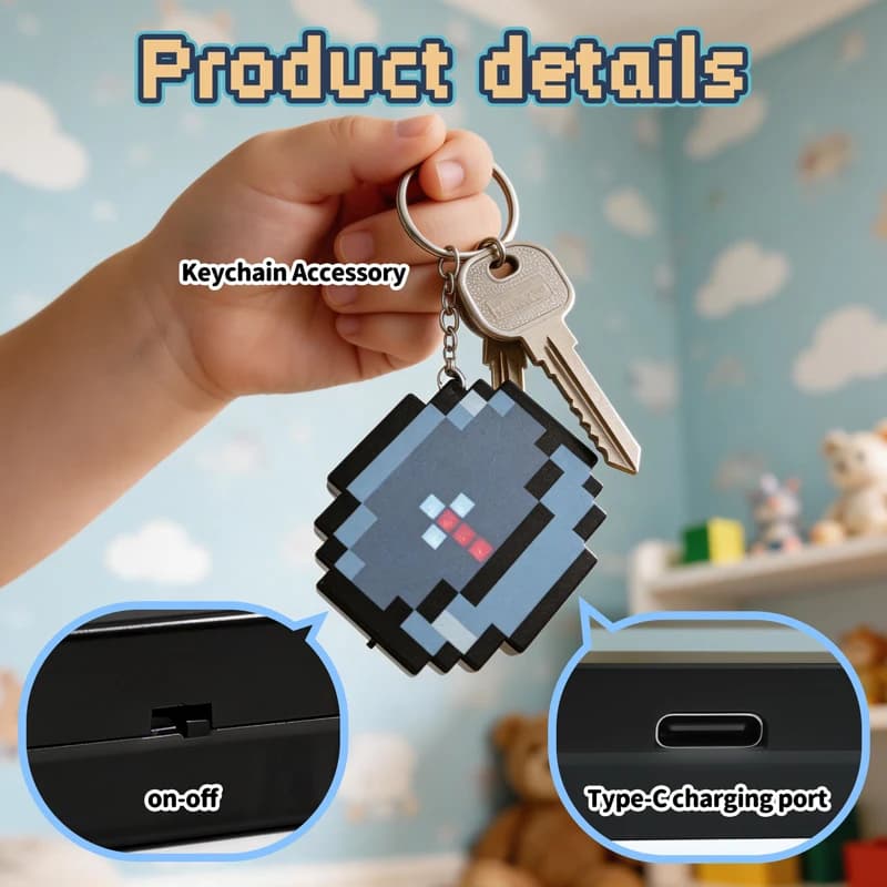 2026 NEW Rechargeable Pixel Compass Keychain Portable Moveable Retro Gaming Accessory Trinket Cool Gamer Gift for Girls Boys