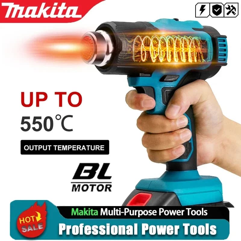 Pistola ad aria calda Makita 18V, strumento senza fili per asciugatura e saldatura, temperatura massima 550°C ° Pellicola Termoretraibile Wireless Ricaricabile DHG181