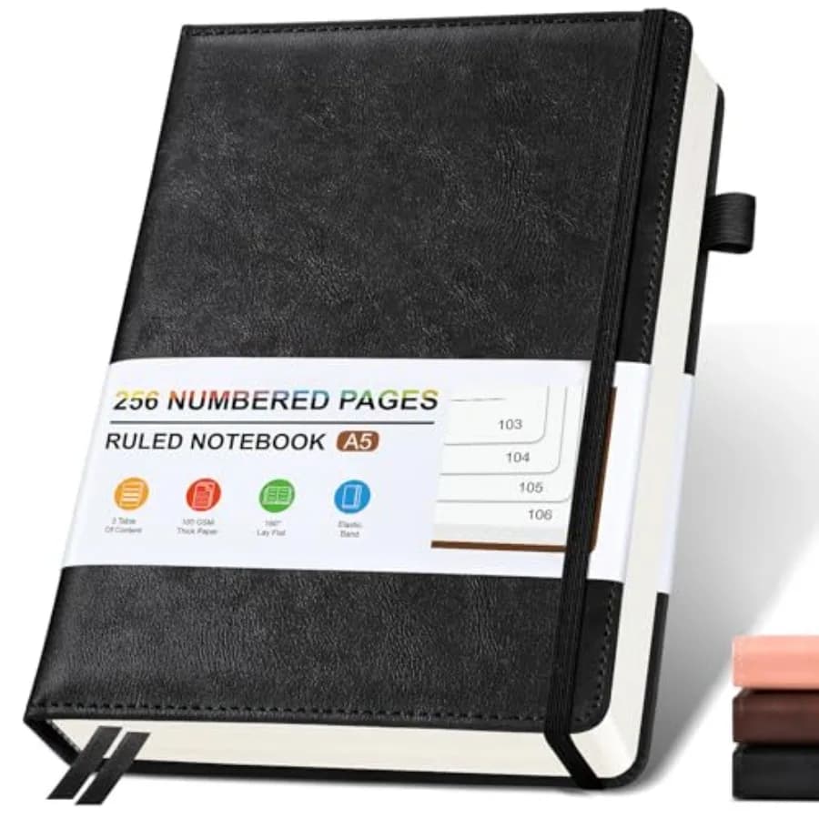 Lined Leather Journal Notebook for Men Women, Hardcover Journals with 256 Numbered Pages, Journaling Notebooks for Writing, 100