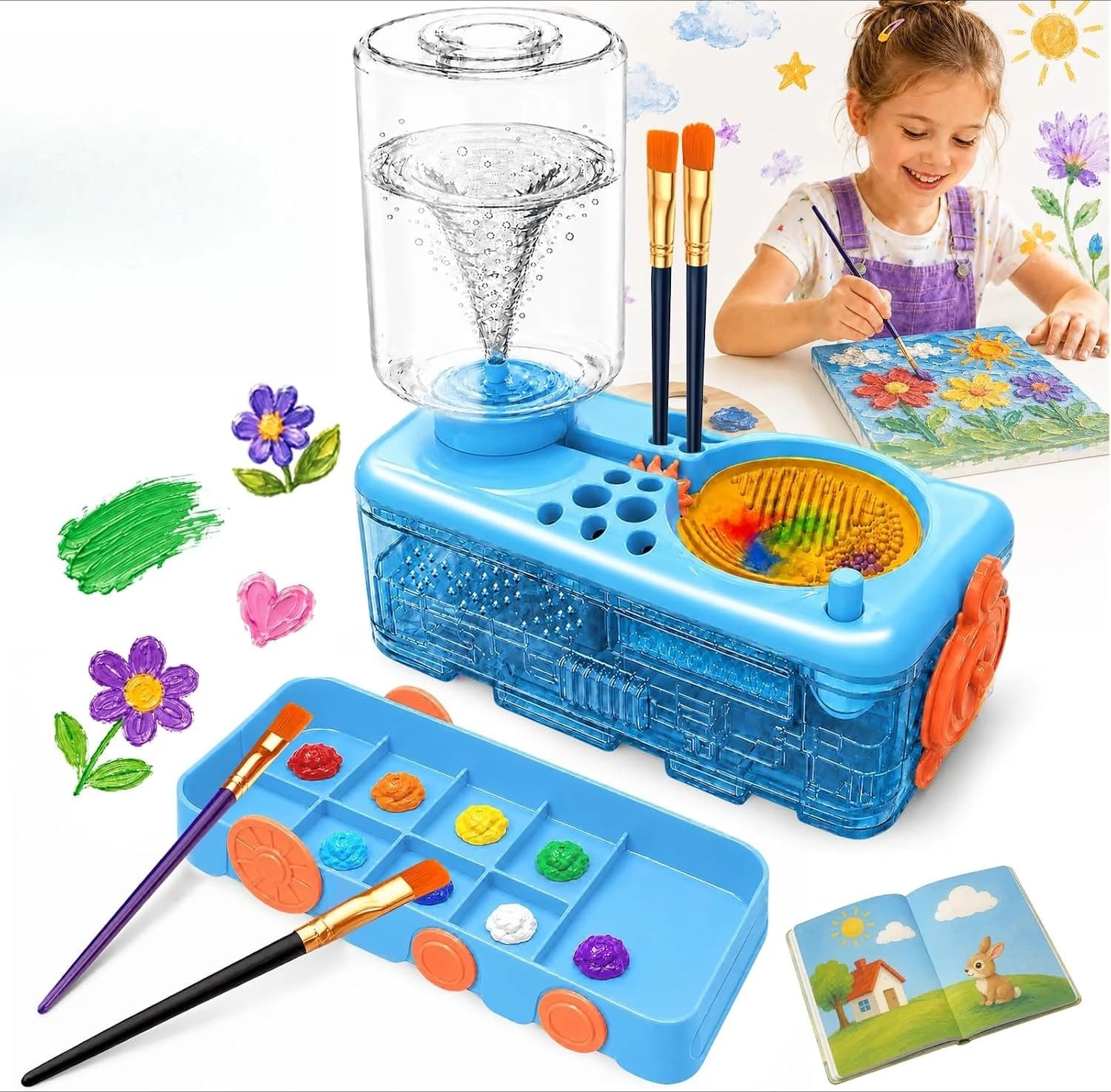 Brush Washer Water Cycle Paint Brush Cleaner Automatic Water Changing Brush Rinser Cup for Acrylic Oil Watercolor Art
