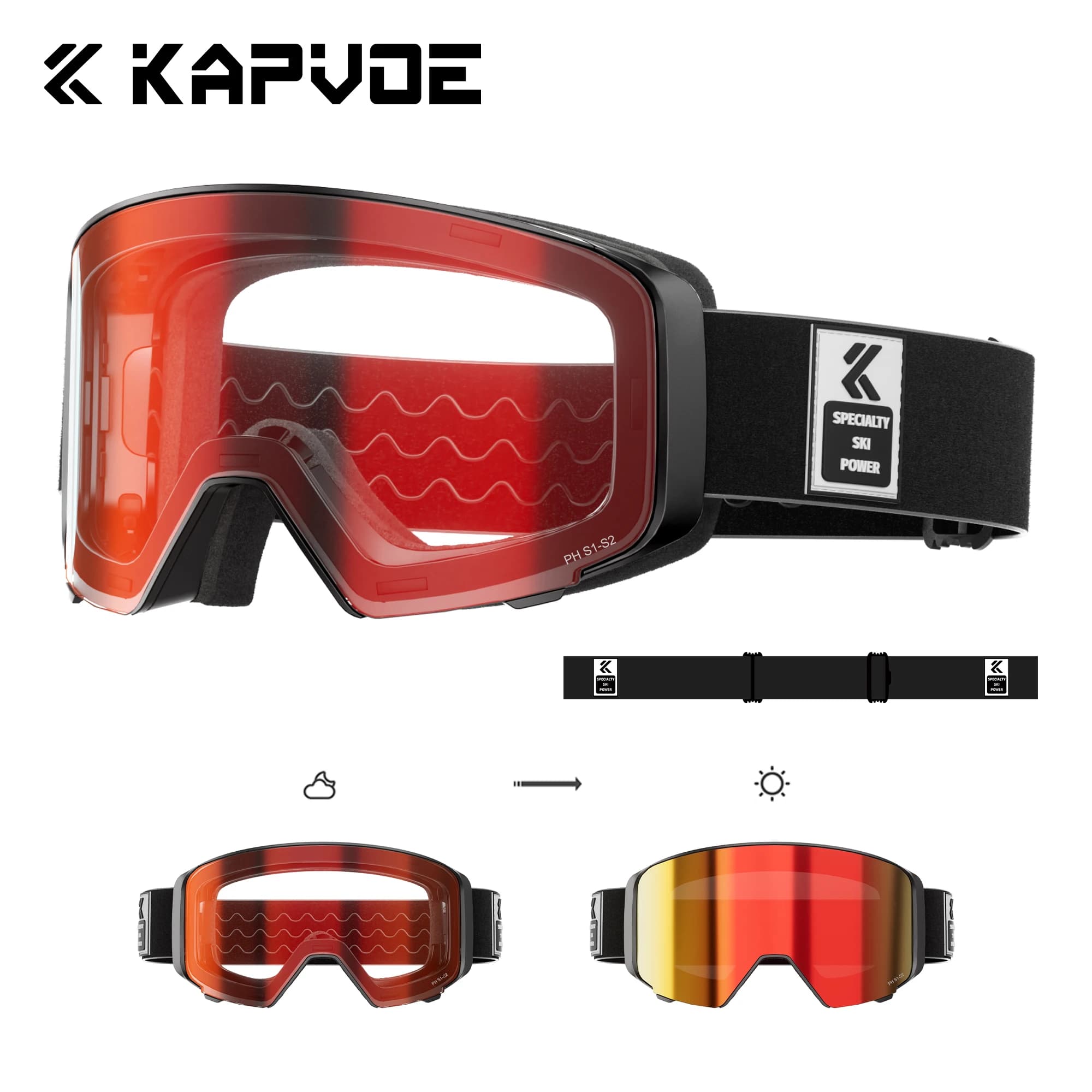 Occhiali da Sci Kapvoe 2026 con Lenti Fotocromatiche, Maschera da Snowboard per Uomo, Protezione per Motoslitte e Attività Invernali