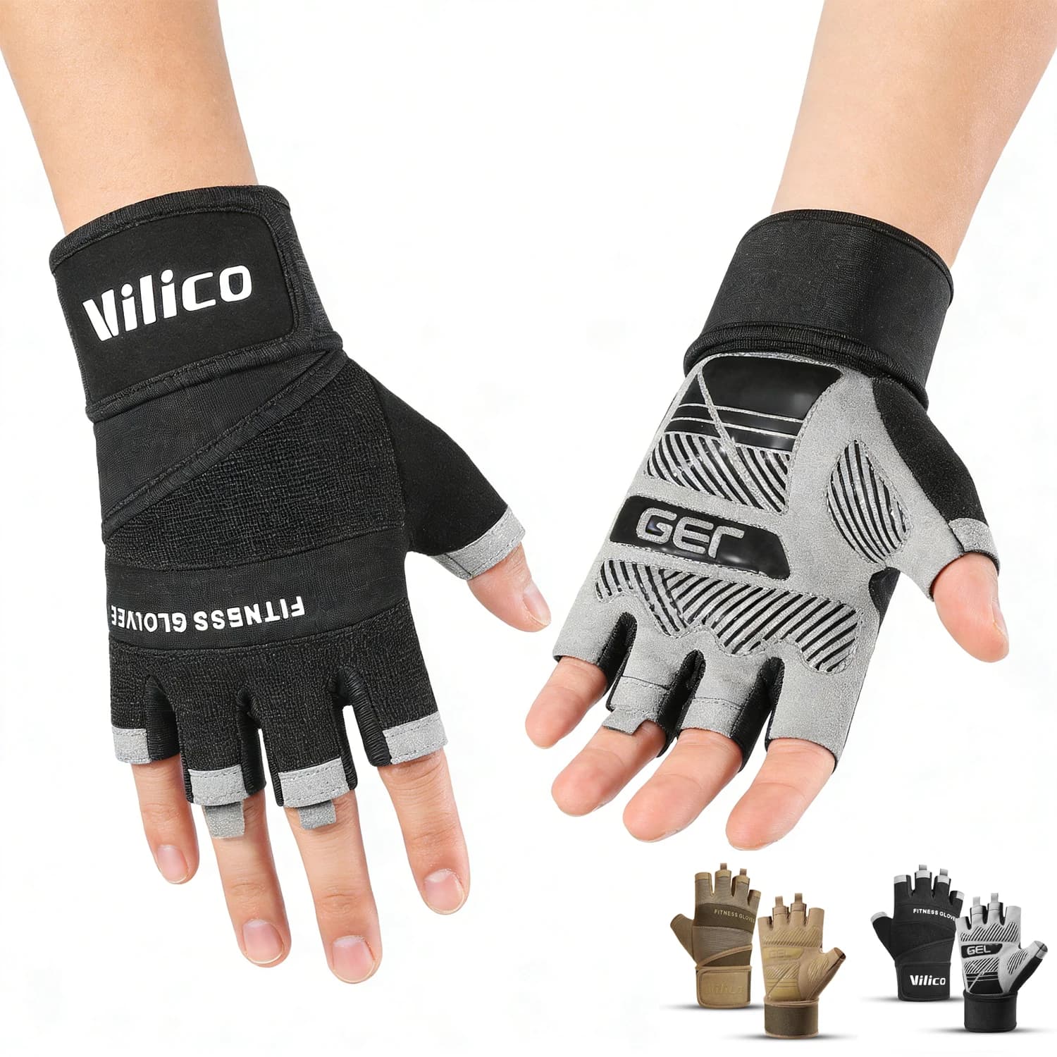 Half Finger Gym Gloves Weightlifting Dumbbell Training Anti-Slip Fitness Gloves with Wrist Support Workout Crossfit Exercise