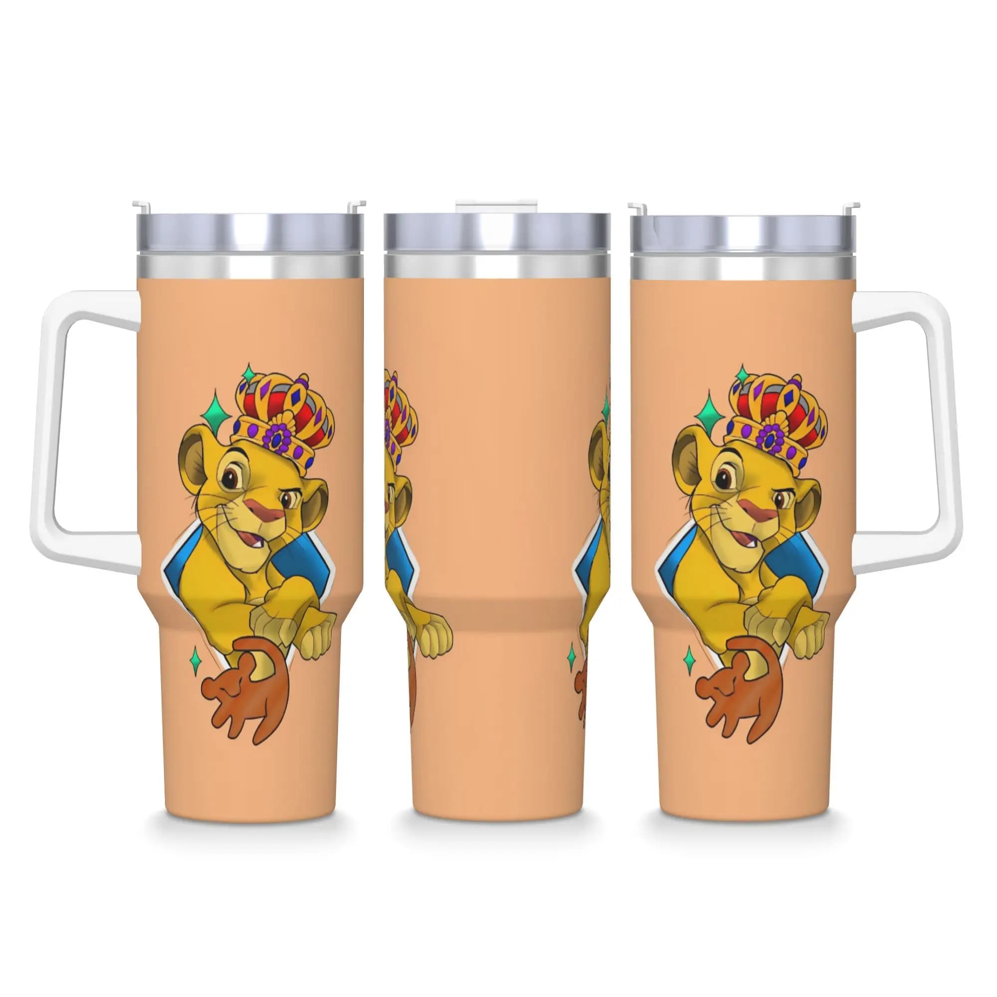Tazza Termica in Acciaio Inox Il Re Leone Simba, Borraccia da Viaggio con Cannuccia per Bevande Calde, Bottiglia d'Acqua Portatile, Tazze Termiche Grandi