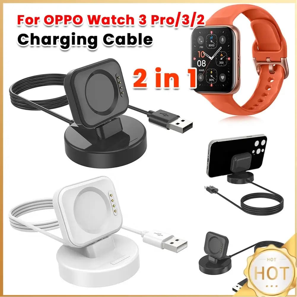 Stazione di ricarica 2 in 1 con supporto per telefono cellulare, base di ricarica da 100 cm, accessori per smartwatch, ricambio per OPPO Watch 3 Pro/3/2