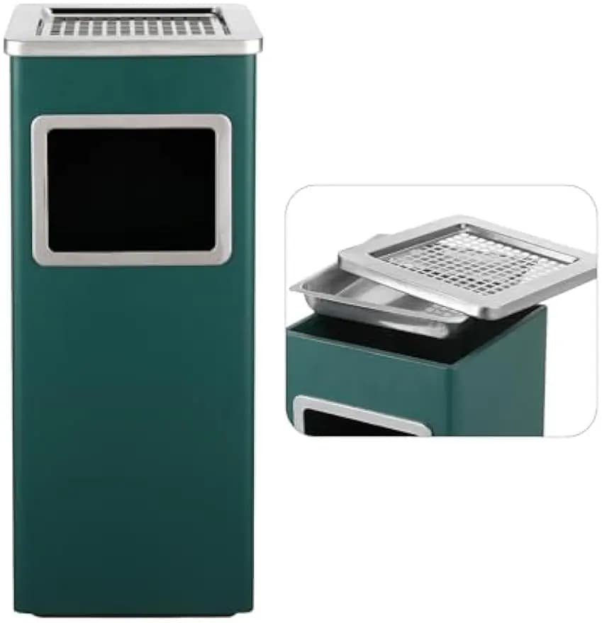 Pattumiera da esterno in acciaio inossidabile con secchio rimovibile, 9,45x9,45x24,02 pollici, verde - Contenitore per rifiuti commerciale durevole