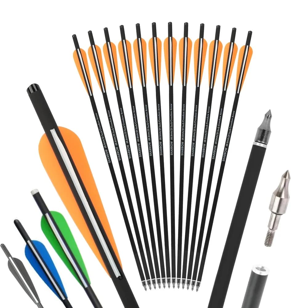 6/12pcs Tiro con l'arco Frecce in carbonio misto ID 7.6mm OD 8.8mm 4 pollici Alette in gomma 16/17/18/20/21/22 "Bulloni per balestra per caccia tiro
