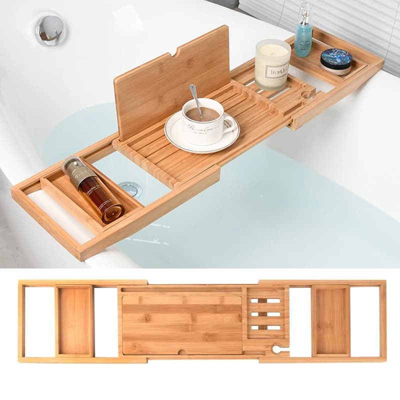 Vassoio Espandibile in Legno per Vasca da Bagno, Accessori per la Casa, Porta Sapone Antiscivolo, Supporto per Tablet, Vassoi Portaoggetti per il Bagno