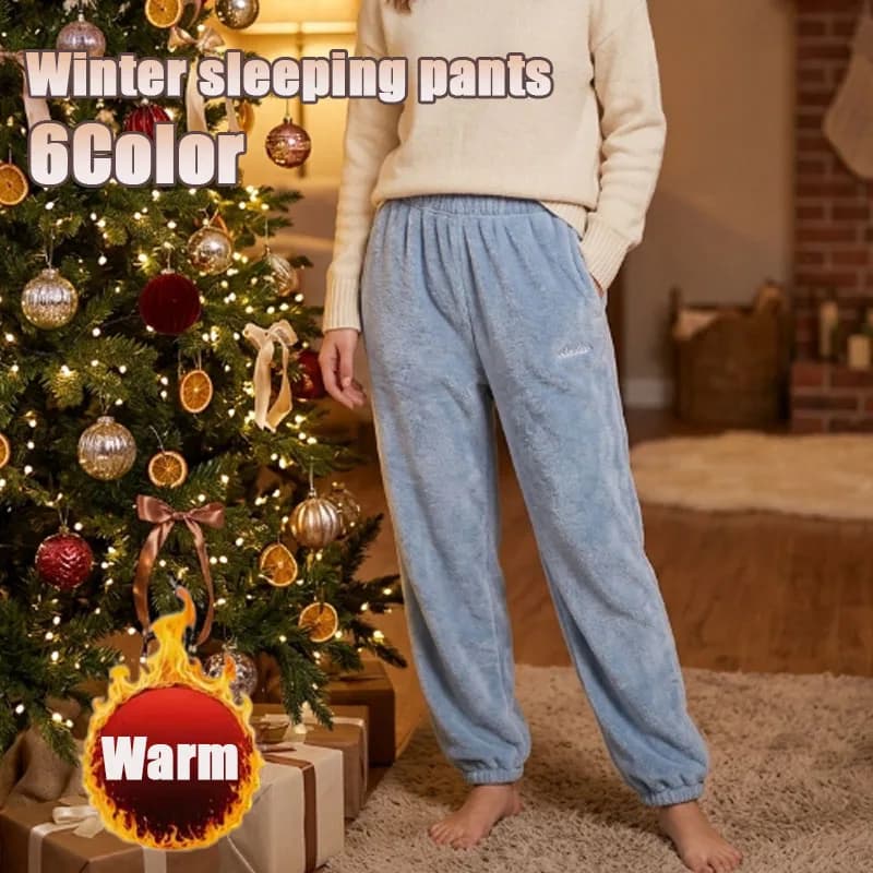 1-2Pairs Winter Thick Coral Fleece Lounge Set Korean Style Loose Pajama Trousers Warm Comfortable Homewear Outwear