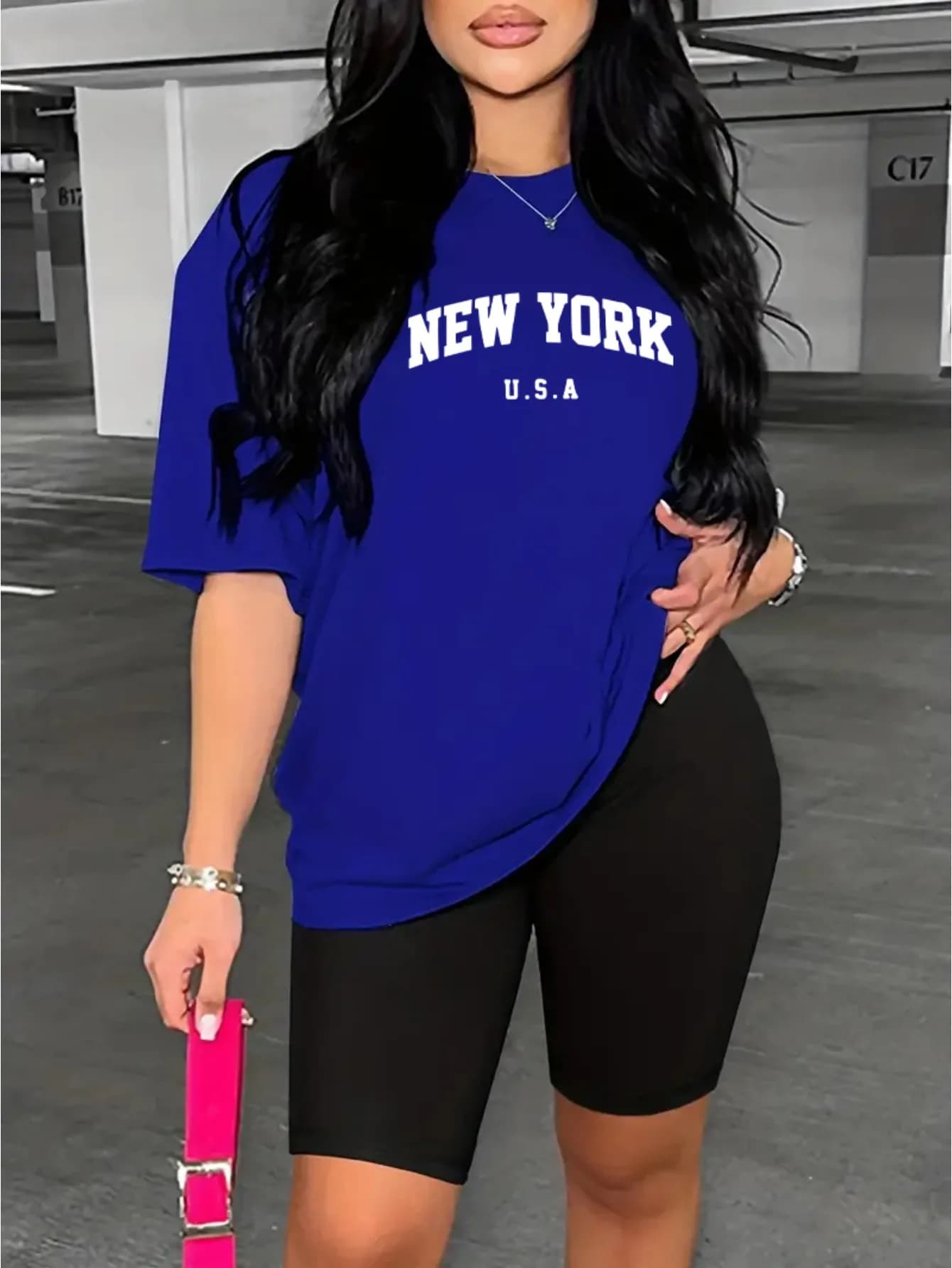 New York Usa Printing Tshirt Set A Casual And Fashionable Cotton T-Shirt- Polyester Elastic Pants Breathable Soft Shirt Shorts