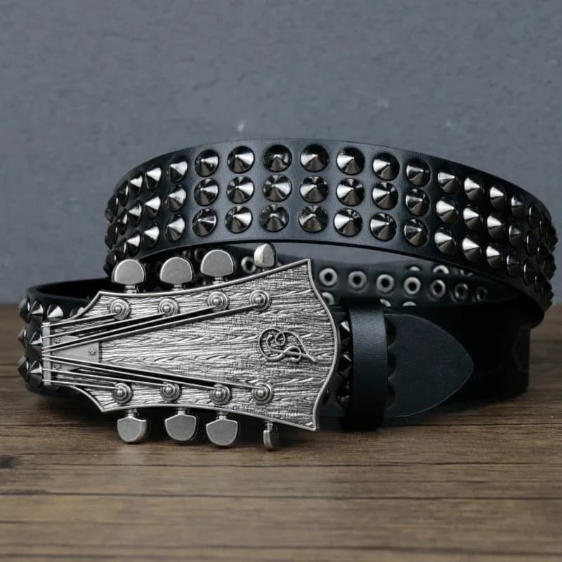 Punk Style Guitar String Metal Belt Buckle With Rivets Y2K Fashion Musical Decorative Waist Strap Accessory