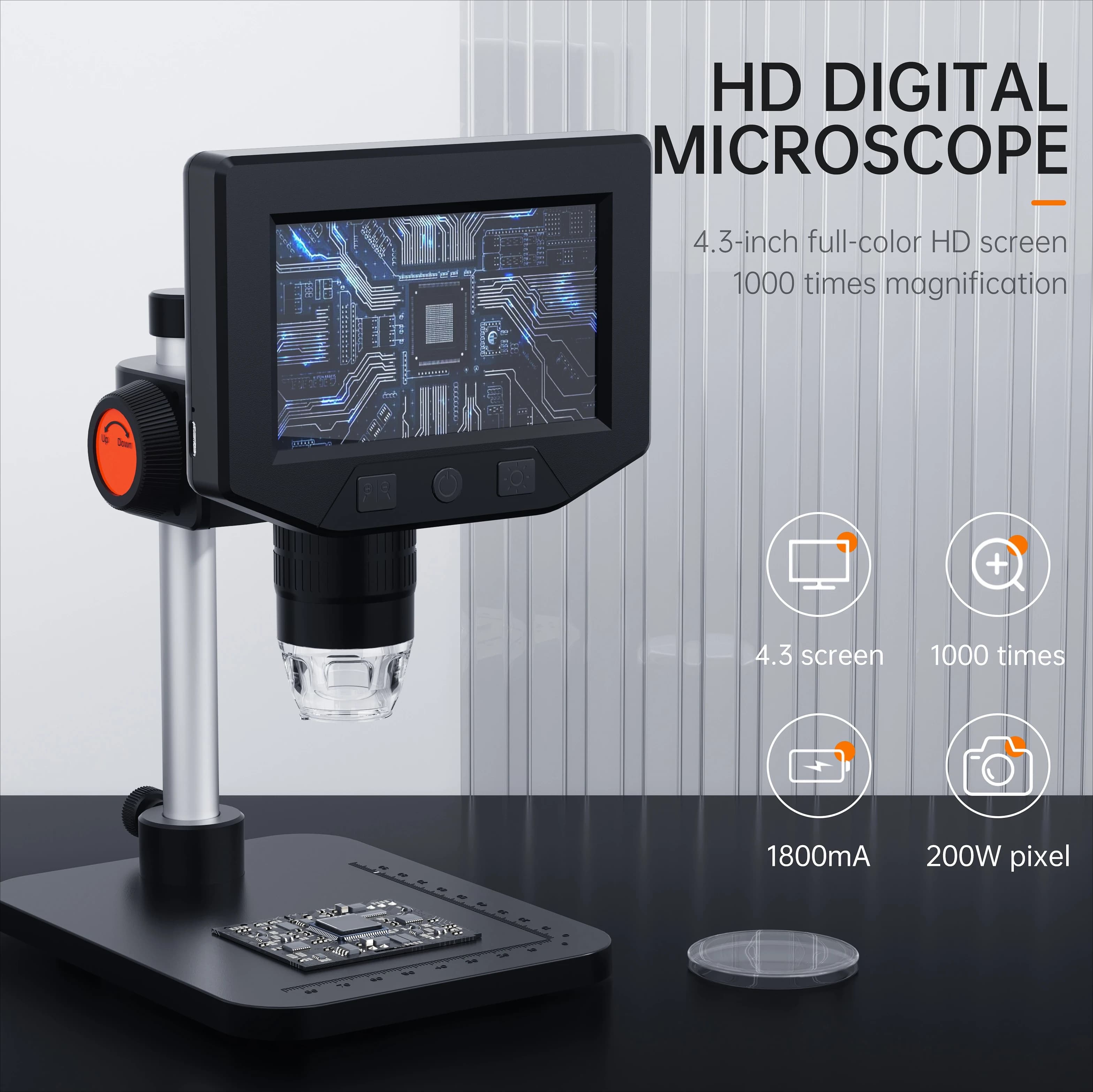 Microscopio digitale ad alta definizione con lente d'ingrandimento da laboratorio elettronico a 8 LED di vendita caldo con schermo LCD