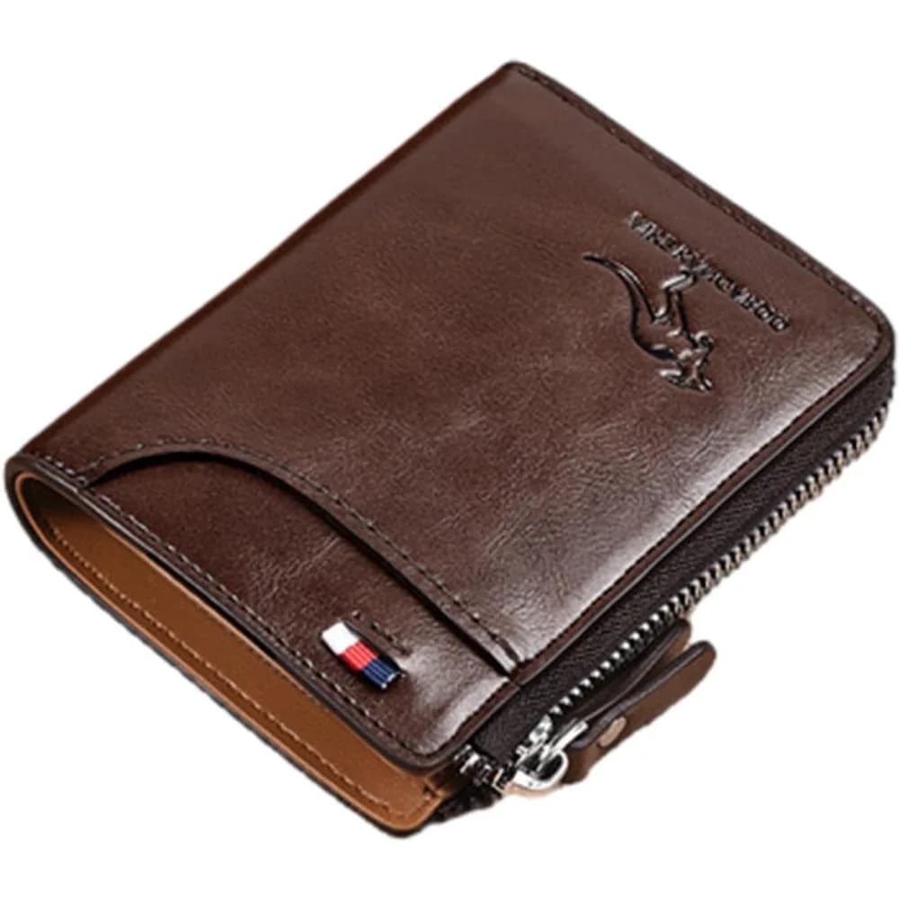 Portafoglio da uomo con cerniera, porta carte di credito, tasca con blocco RFID, portamonete, portafoglio da uomo in vera pelle