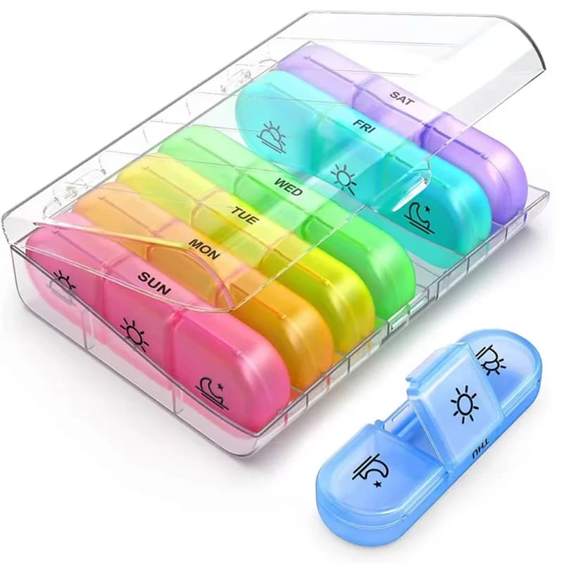 1Pc 7 Day Pill Organizer 21 Compartments 3 Times Daily Portable Travel Large Grid Medicine Box for Vitamin Fish Oil Supplement