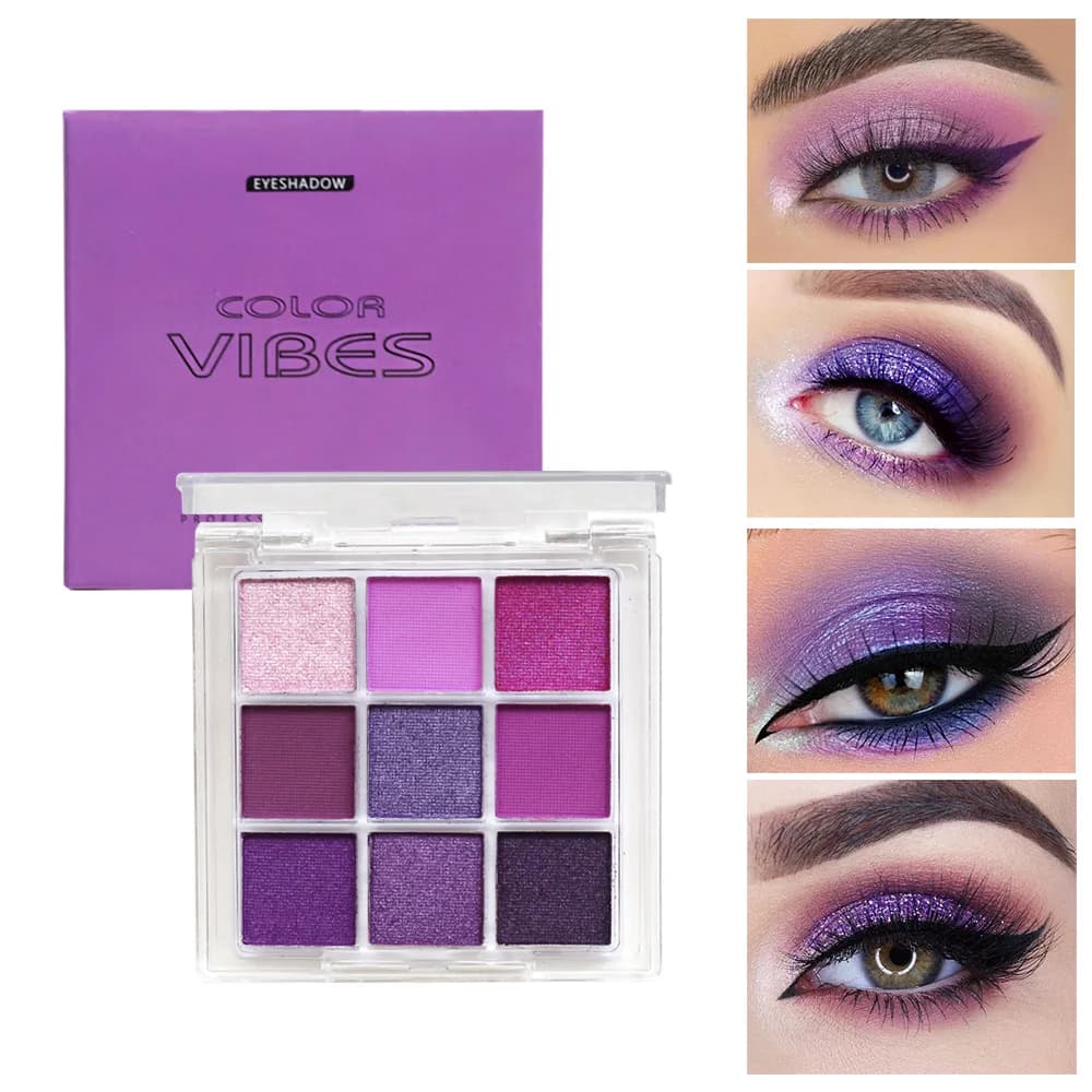 Palette di ombretti viola Kit per trucco da palcoscenico a 9 colori con luccichio opaco Design a 9 pozzetti Impermeabile a lunga durata per spettacoli di feste