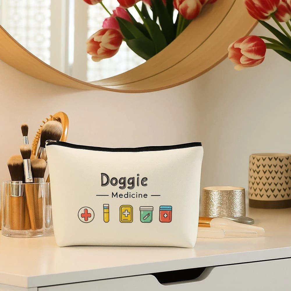 1pc Doggie Medicine Pet First Aid Kit Storage Pouch, Portable Travel Makeup Cosmetic Bag for Dog Owners