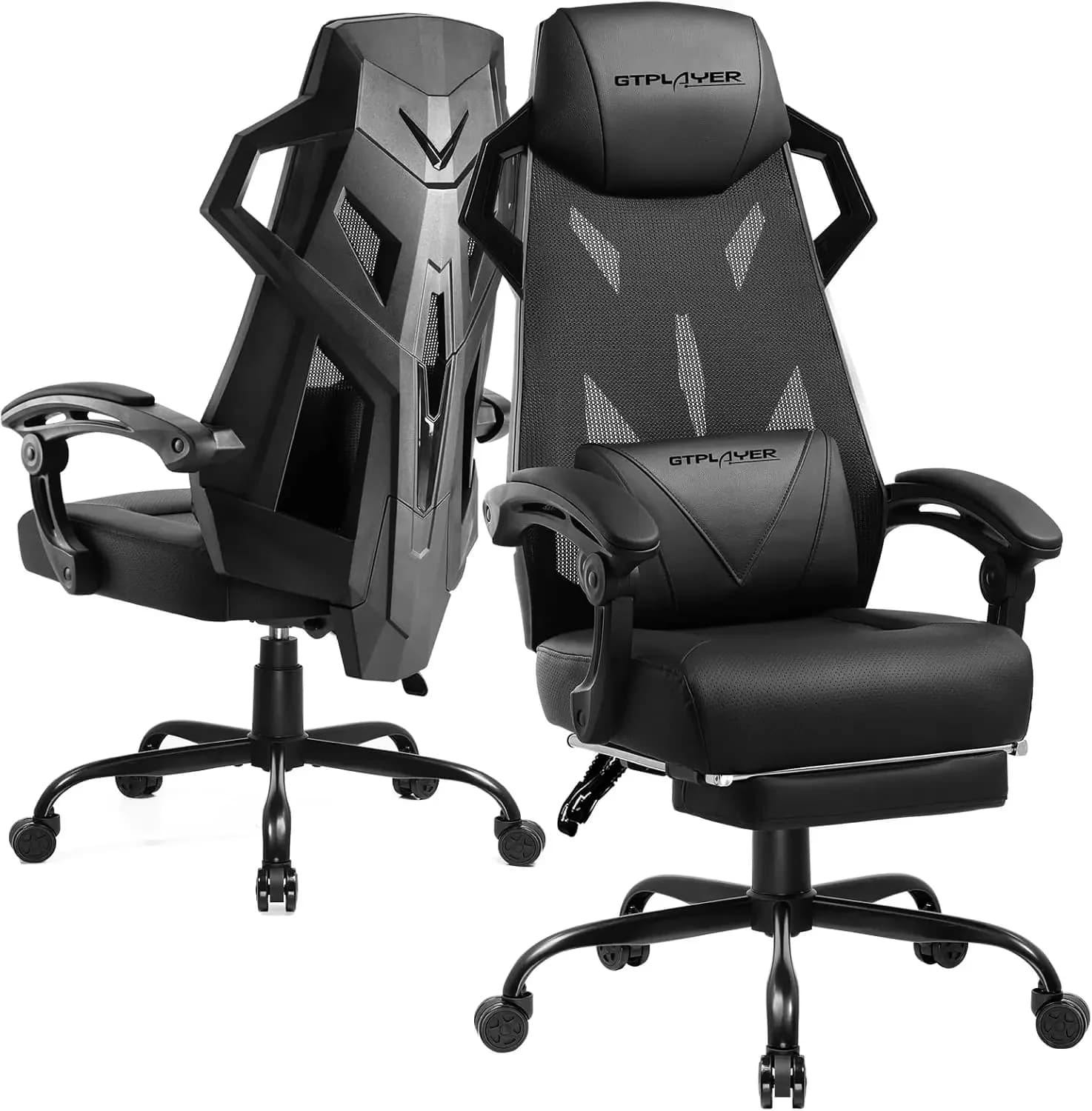 Sedia da gaming, sedia da computer con schienale in rete, sedia da gaming ergonomica con poggiapiedi, sedia da gaming reclinabile con poggiatesta regolabile