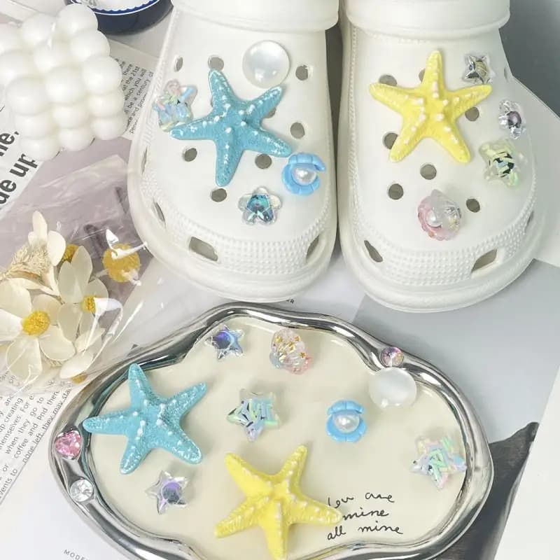 1 Set DIY Clogs Sandals Garden Shoe Decor Cute Starfish Shell Resin Shoe Charms Accessories Buckles Beach Bag Pins Girls Gifts